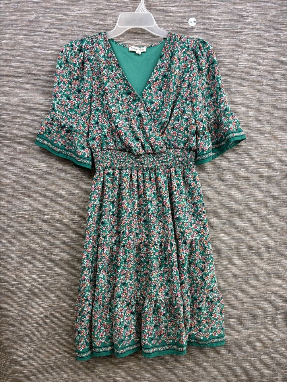 Indigo Rose Tunic Dress Size L Green Floral Boho Flowy Art To Wear Festival